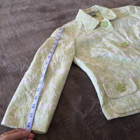 Carlisle Vintage Green Floral Jacquard Jacket Blazer Size 8 Button Front - Picture 15 of 15